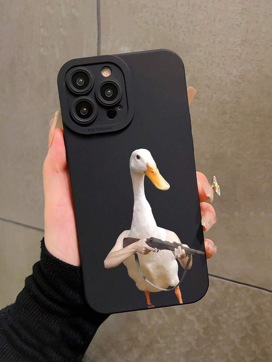 1pc Funny Duck Holding Gun Eye Camera Lens Protective Black TPU Soft Phone Case Compatible With Apple 16 Pro Max, 15, 14, 13, 12, 11 Pro Max, Plus, Mini, XR/X/XS Max/17/Air/17Pro/17ProMax And Other Models, Suitable As Gift For Friends - Multicolor - View 1