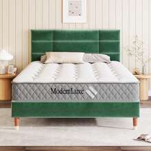 Upholstered Bed, Double Bed With Slatted Base, 140x200 Cm With Padded Frame And Headboard. In Green Velvet Fabric For Adults And Teenagers (With Mattress). - Green - View 1