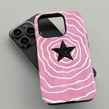 极简星空漩涡设计手机壳，星星图案保护套，兼容 17/16/15/14 Plus/13/12/11 Pro Max - 粉色 - 查看 3