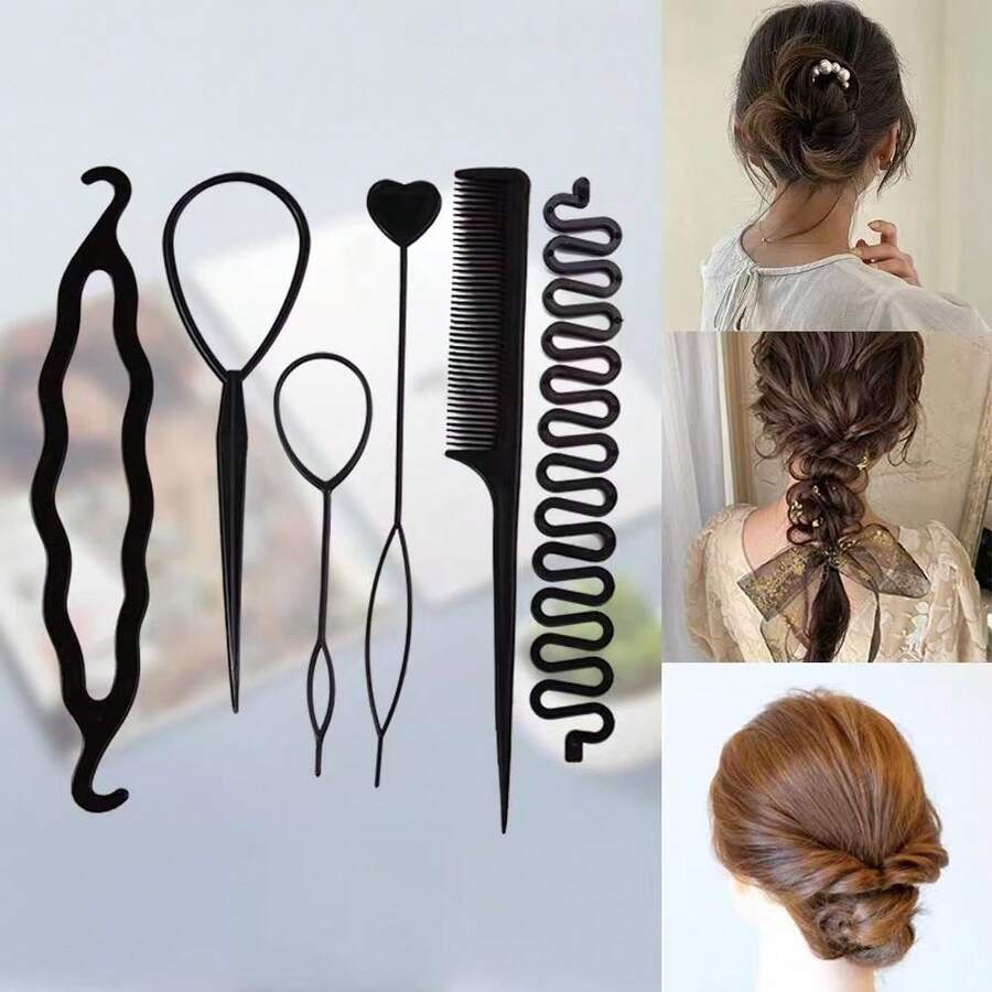 6pcs Hair Styling Tools Set, Children Hair Accessories Slouchy Hair Braider - A - View 1