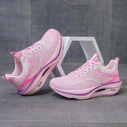 女士时尚多功能马拉松碳板科技跑鞋，轻盈缓震马拉松运动鞋，碳纤维材质，适合青少年、健身、跑步，时尚透气防滑休闲运动跑鞋，软底经典渐变色运动鞋，步行鞋