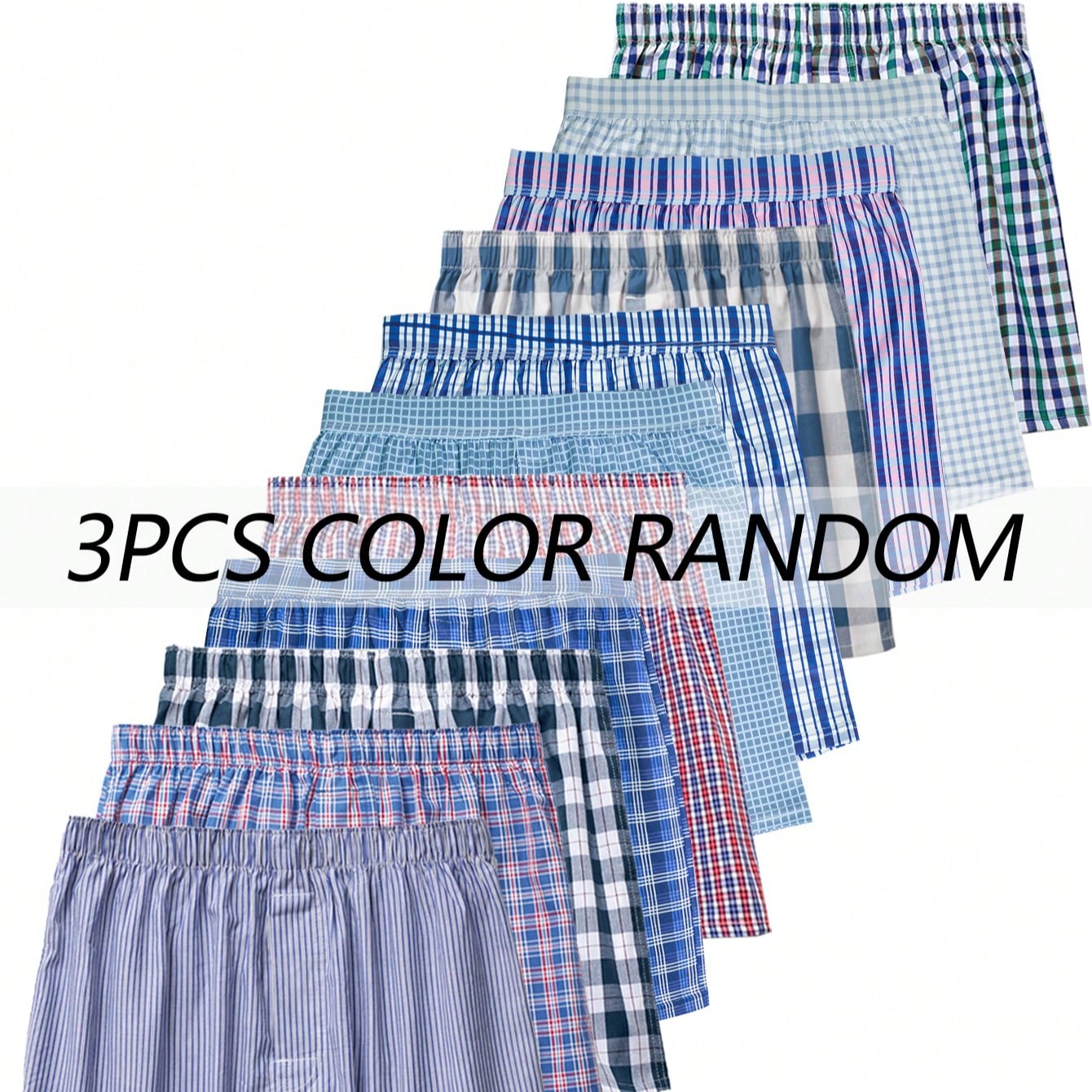Conjunto aleatorio de 3 piezas de ropa interior para hombre, tela de poliéster suave y cómoda, pantalones casuales con estampado a cuadros, pantalon