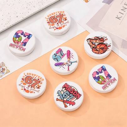 5pcs Sports Viral Meme 67 Print Silicone Beads, Graffiti Style 28mm Basketball/Baseball Print SIX SEVEN Round Beads, DIY Creative Bracelets, Necklaces, Bag Charms And Crafts