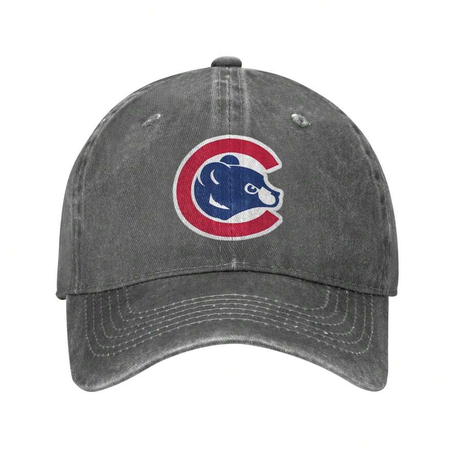 Chicago Cubs Logo Washed Denim Baseball Cap For Adults, Baseball Hat Women Men Washed - 灰色 - 查看 1