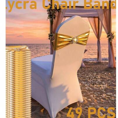 49 Pcs Metallic Gold Lycra Chair Bands, Modern Stylish Elastic Chair Bands, All-Match For Any Event Theme, Perfect For Wedding, Graduation, Birthday, Hotel Events, Business Conference, Church, Family Party, Baby Shower, Christmas, New Year