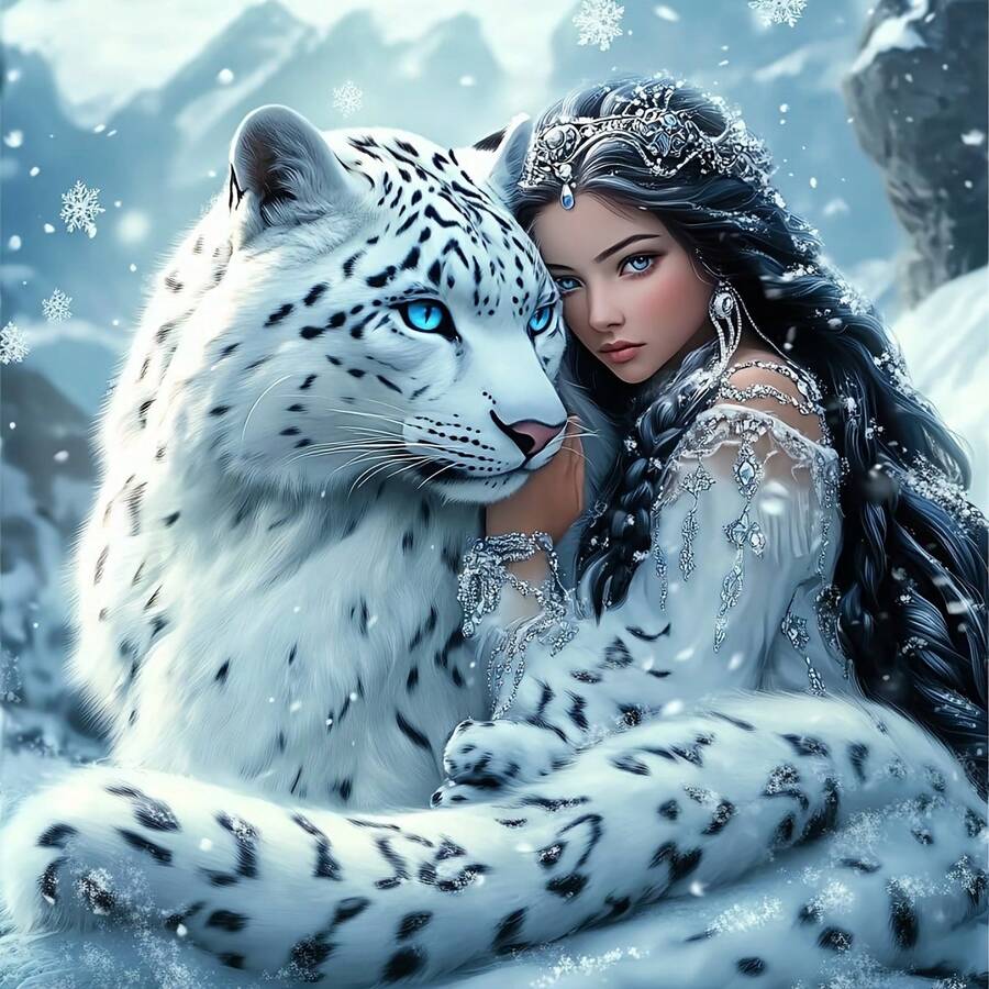 1 Set Kit de Pintura de Arte de Diamante DIY - Patrón de Belleza y Leopardo, Mosaico de Diamante Redondo, Apto para Principiantes, Decoración de Pared del Hogar, Regalo Único, Sin Marco - Sin marco - Ver 1