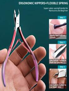 1pc Professional Stainless Steel Cuticle Nipper, Sharp 3/4 Jaw Nail Clipper, Suitable For Manicure And Pedicure Cuticle Trimming (Pink) - Gradient Pink - View 2