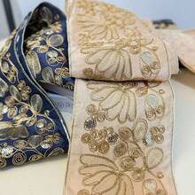 Dây ruy băng satin organza thêu 100cm - Họa tiết hoa và hình thoi với điểm nhấn kim loại vàng, chất liệu cao cấp dùng để tự may quần áo, phụ kiện, trang trí nhà cửa - Màu sắc hỗn hợp, phụ kiện may vá, trang trí thời trang, điểm nhấn lấp lánh. - màu xanh da trời - Xem 8