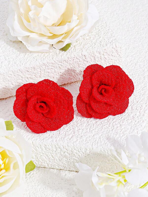 1 Pair Fashionable Minimalist Versatile Fabric Rose Flower Earrings