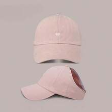 1顶女士棒球帽，带马尾辫孔和心形刺绣，多功能夏季遮阳帽 - 彩色 - 查看 4