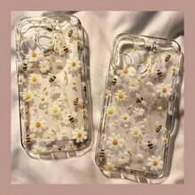 1pc Cute Bee & Flower Pattern Phone Case Compatible With Apple 17/17 Pro Max/16 15 Pro Max 14 Plus 13 12 11 XS XR X 7 And Series S21/S22/S23/S24/S25/A71/A51/A55, Full Coverage Fashion Design, Elegant, Precise Cutouts - Multicolor - View 2