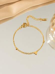 1件装不锈钢镀金极简心形手链，女士款，永不褪色 - 簡約愛心手鍊 - 查看 5