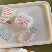 Pink Bowknot Bluetooth Earphone Protective Case, Soft Shell Anti-Drop With Pink Beaded Bracelet - Multicolor - View 11