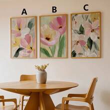 Pôster de parede com flores coloridas em tons neutros - Impressões de pinturas a óleo de plantas silvestres em tons pastel, pôsteres em tela adequados para decoração de sala de estar, quarto e banheiro - Flores silvestres suaves e discretas - Presente decorativo para espaços modernos. Moldura opcional. - Múltipla escolha - Ver 4