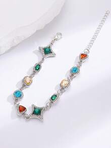 1条随机颜色几何星形仿宝石可调节手链，女士链式手链，适合日常、派对、节日、夏季海滩度假佩戴，珠宝配饰 - 彩色 - 查看 4