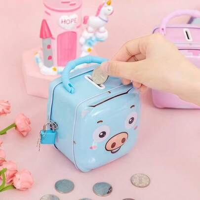 2 chiếc hộp đựng tiền xu hình heo bằng kim loại sáng tạo, hộp đựng tiền xu có khóa dành cho học sinh, quà tặng.