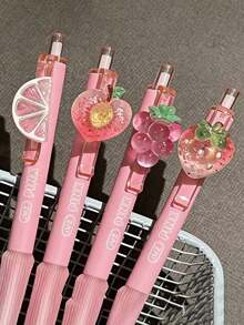 1支/4支装冰爽多汁葡萄/桃子香味笔吊坠，高品质按动式圆珠笔，黑色速干墨水，学生返校必备文具 - A - 查看 8