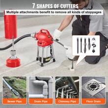 Drain Cleaner Machine 120FT X 5/8 Inch, 370W Electric Sewer Snake Auger Manual Feed - With 2 Sectional Steel Cables(120' X 5/8" And 23' X 3/8"), 7 Cutters And CW/CCW Control For 1.6" To 4" Pipes - Xem 4