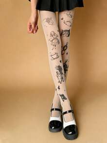 1 Pair Nude Sheer Tights With Cartoon Bunny Print Sexy Cute Rabbit Pattern Stockings Daily Wear - Multicolor - View 2