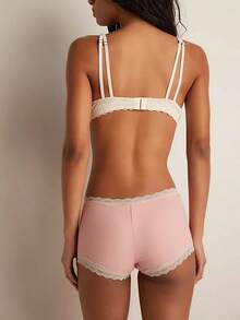 Women Micro Shorts Lace Trim Y2k Low Rise Full Coverage Boxer Lace Briefs Underwear Lounge Shorts Cute Boyshorts Panties Pjs Bottoms Short Pants - 粉色 - 查看 3