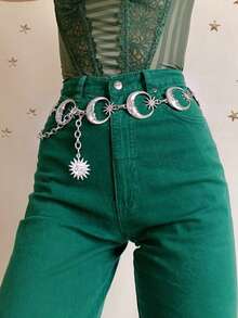 Bohemian Style Moon & Sun Hollow Waist Chain, Y2K Tassel Dress Chain, Adjustable Women's Body Waist Belt Navel Jewelry - Silver - View 2