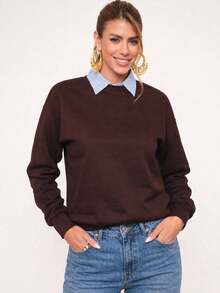 Kit Of 2 Women's Lined Cotton Fleece Sweatshirts, Warm And Casual Lined Winter Jackets - Trắng và Nâu - Xem 5