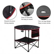 LEADALLWAY - Mesa de campamento plegable mesa de picnic con 4 portavasos y bolsa de almacenamiento lateral mesa portátil plegable de lona con bolsa de transporte para asado pesca al aire libre. - Negrorojo con bolsa de almacenamiento lateral - Ver 6