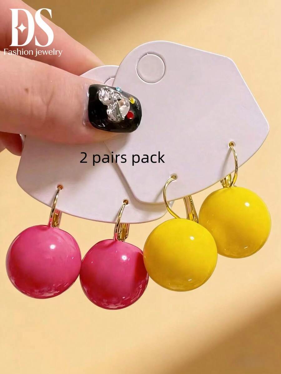 2 pares/1 set de pendientes tipo cuff para mujer, de resina acrílica con diseño geométrico ovalado minimalista, colores macaron, para primavera/verano, aptos para citas, fiestas, ir al trabajo y múltiples ocasiones - Redondo multicolor - Ver 1
