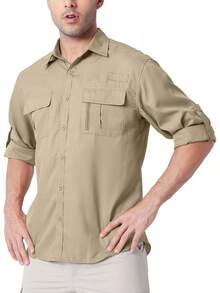 Men's Lightweight UV Protection Safari Shirt For Outdoor Travel - Màu Khaki - Xem 7