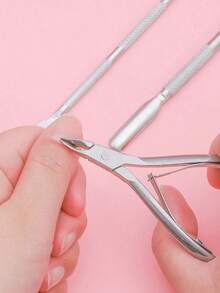 Manicure Cuticle Cutter Steel Pusher 3pcs/Set,Nail Supplies,Nail Tools,Nail Art Tools,Back To School,Nails,Nail Tools For Press On Nails - Bạc - Xem 5