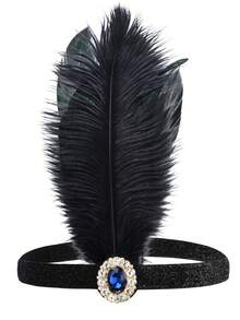 一件 1920 年代欧美风格女士羽毛发箍，黑色羽毛镶嵌水钻，极具收藏价值，适合舞会场合，瞬间展现百年前的优雅风范。 - 彩色 - 查看 11