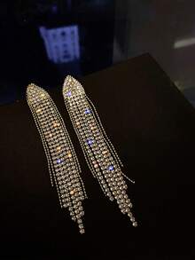 2pcs Fashionable Elegant Rhinestone Design Tassel Earrings, Suitable For Women To Wear For Shopping, Dates And Festivals - Multicolor - View 4