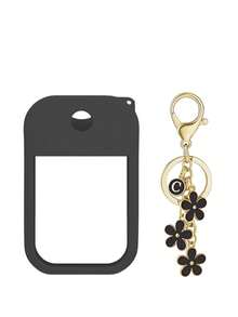 2pcs/1pc 1oz (30ml) Hand Sanitizer Spray Bottle Silicone Protective Case, Shiny Glitter, A-Z 26 Letter Flower Keychain Design, Scratch-Resistant, Waterproof, Reusable Sleeve For Travel, Gifts, Halloween, Christmas - Black - View 26