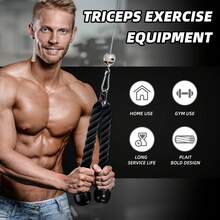 Universal Cable Rope Handle Fitness Attachment 70cm Length Rubber Stopper Multi Muscle Training Biceps Back Shoulders Abs Lat Machine Crossover Pulley Compatible Professional Commercial Grade - Black - View 9