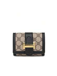 Women's Tri-Fold Flap Closure Short Black Floral Print Classic Multi-Card Holder Anti-Scan Bank/ID Card Vintage Style Compact Wallet - Nâu 4 - Xem 8