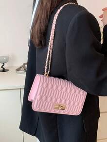 Faux Leather Solid Color Crocodile Embossed Fashion Mini Chain Shoulder Bag - Pink - View 2