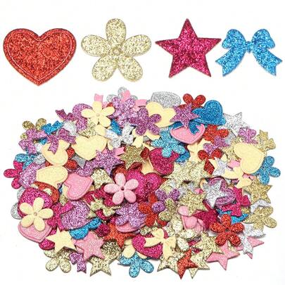 100pcs/Pack 2cm Single-Layer Glitter Sequins PU Leather Decoration, Star & Flower Shaped Sewing Accessories, DIY Craft Decorations