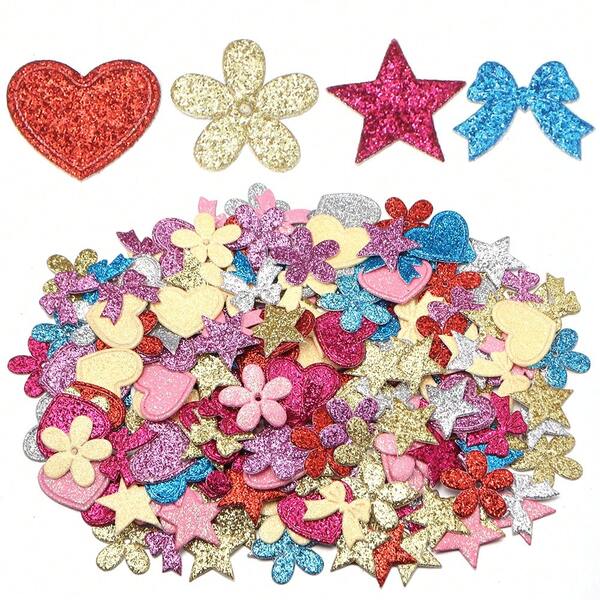100pcs/Pack 2cm Single-Layer Glitter Sequins PU Leather Decoration, Star & Flower Shaped Sewing Accessories, DIY Craft Decorations