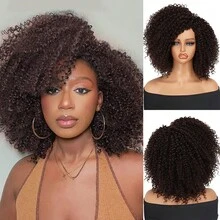 Curly Wigs For Black Women Spring Curl Side Part Wig 14 Inch Afro Kinky Curly Wig Machine Made Wigs Without Bangs Soft Synthetic Heat-Resistant Wigs - Black - View 11