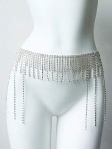 1pc Elegant And Fashionable Long And Short Tassel Rhinestone Claw Chain Waist Chain Body Chain, Beach Vacation, Party, Banquet, Music Festival Clothing Chain, Showing Elegance - Multicolor - View 4