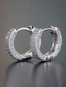 2件套极简几何水钻耳环，奢华复古设计，适合女性、婚礼、订婚等场合佩戴 - 銀色 - 查看 4