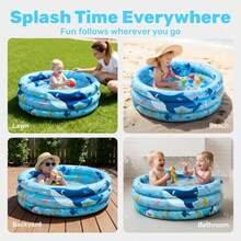Sloosh - Piscina Inflable para s 86 x 25 cm Piscina Azul de 3 Anillos para bebés Piscina de Juegos para Perros con diseño de Ballena oceánica para Fiestas acuáticas de Verano en el jardín - Ballena - Ver 6