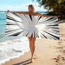 酷炫黑白漫画速干沙滩巾，夏季旅行度假必备，超细纤维沙滩露营巾，度假必备沙滩装备，超强吸水柔软毛巾，完美适用于夏季旅行，沙滩必备，露营装备，度假必备，时尚动漫动作图案毛巾，是海滩、露营旅行和夏季探险的理想之选，轻便速干超细纤维毛巾，优质夏季旅行配件 - 黑白 - 查看 6