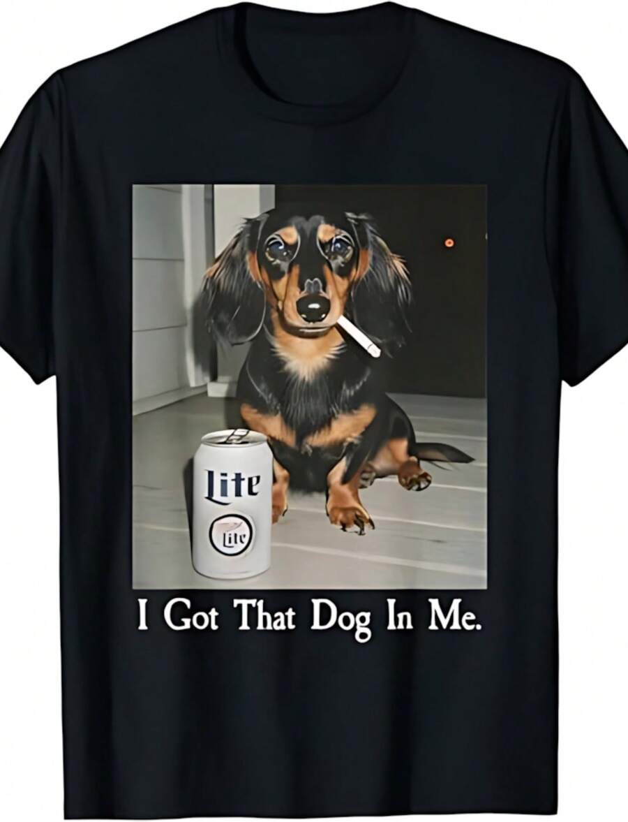 Funny I Got That Dog In Me Dachshund Weiner Dog Smoking Meme T-Shirt - màu đen - Xem 1