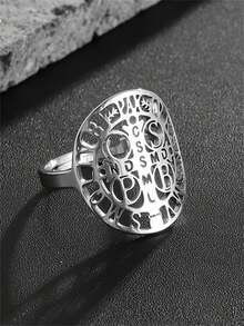 1件装流行不锈钢天主教圣本笃十字架圆盘可调节戒指时尚幸运护身符珠宝礼品 - 時尚 - 查看 5