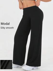 Women High Waist Loose Wide Leg Sports Pants Tights High Waist Flare Yoga Pants, Butt Lifting, Stretchy, Loose Flare Leg Sports Pants, - 黑色 - 查看 1