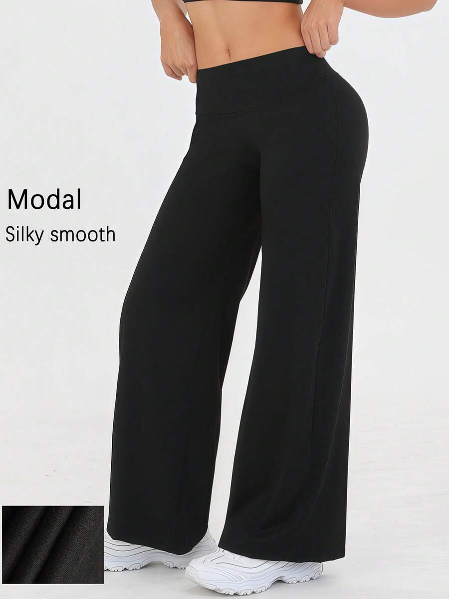 Women High Waist Loose Wide Leg Sports Pants Tights High Waist Flare Yoga Pants, Butt Lifting, Stretchy, Loose Flare Leg Sports Pants, - 黑色 - 查看 1