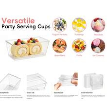 Bộ 25/50/100 chiếc/gói, cốc nhựa đựng tráng miệng 150ml (5oz) kèm thìa và nắp, bát tráng miệng hình chữ nhật bằng nhựa có thể tái sử dụng, đĩa nhỏ, khuôn bánh, thích hợp cho các món tráng miệng, bánh pudding, mousse, dã ngoại, tiệc tùng. - Trong sáng - Xem 4