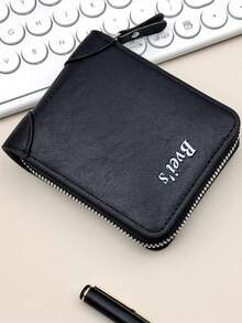 1/2 chiếc ví nam cao cấp có khóa kéo và ngăn đựng tiền xu, phong cách cổ điển Âu-Mỹ. - cái ví - Xem 3