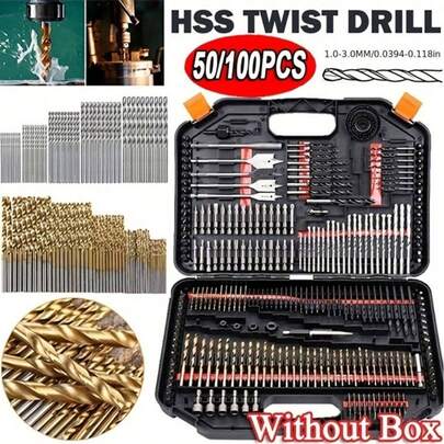 50pcs Drill Bit Set, Twist Drill Bits, 0.5-3mm Size, Includes 50pcs Micro Drill Bits, High Speed Titanium Coated Steel, Round Shank Twist Drill, Suitable For Precise Drilling On Metal, Wood And Plastic, Christmas Gift, Practical Tool